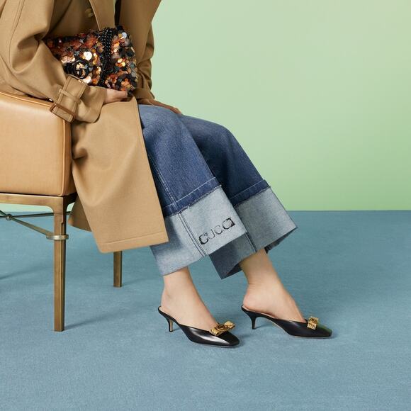 New GUCCI Women's BLACK Interlocking G Python Bow Mule Size 37.5 EUR | US 7.5 - Picture 11 of 14